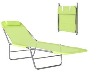 Outsunny Lettino da Giardino Pieghevole, Schienale Reclinabile, Cuscino Incluso, Lettino Prendisole, 182x56x24.5cm, Verde|Aosom
