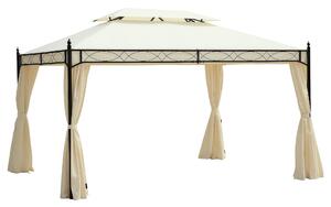 Outsunny Gazebo da Giardino in Metallo con Doppio Tetto e 4 Tende Laterali, 3x4m, Crema | Aosom Italy