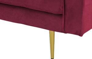 Chaise longue Velluto Rosso Scuro Imbottito versione destra Orientamento Gambe In Metallo Rafforzamento Cuscino Design Moderno Beliani
