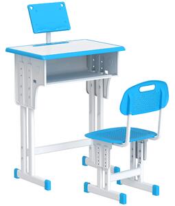 HOMCOM Banco Scuola per Bambini 6-12 Anni ad Altezza Regolabile con Leggio e Mensola, in Acciaio e MDF, Blu
