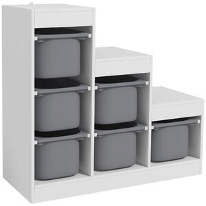 ZONEKIZ Mobiletto Scaffale a 3 livelli Portagiochi con 9 Cestini Rimovibili in MDF e Tessuto, per 3-8anni, 63x30x60cm, Grigio e Bianco|Aosom Italy