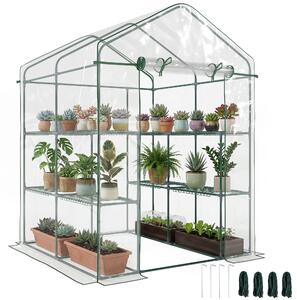 Outsunny Serra da Giardino in PVC Trasparente con cerniera e Ripiani, Serra da Balcone con Scaffali per Piante Orto,1.43 x 1.43 x 1.95m | Aosom Italy