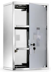 HomCom Armadietto medicinali Cassetta porta medicine Mobile Bagno Primo Soccorso in Acciaio Inox con Serratura 50x30x18cm|Aosom