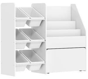 AIYAPLAY Scaffale Portagiochi con 6 Cesti, 3 Ripiani e Box Inferiore, in Legno, Plastica e Acciaio, 100x30x80 cm, Bianco | Aosom Italy