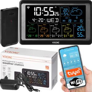 VIRONE | Stazione Meteo WS-6 - Wi-Fi - Nera - Multifunzione - App Mobile