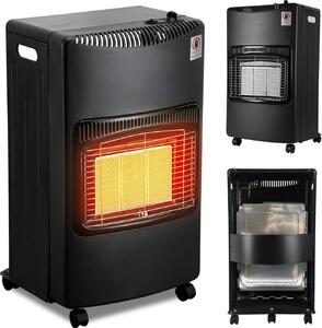 Stufa a gas Jayseuw, nera, pieghevole, 42x15x68cm (piegata), superficie riscaldante fino a 82m², classe energetica A, propano/butano 3 piastre in Vetroceramica regolabili