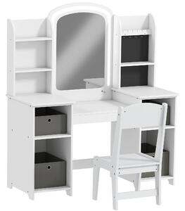AIYAPLAY Toeletta per Bambini con Sgabello e Specchio LED, Tavolo trucco per 3–8 anni, 104x40x112 cm, Bianco | Aosom Italy