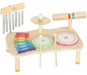 AIYAPLAY Strumenti Musicali per Bambini in Legno con Tamburo e Xilofono Doppia, 40x24x29 cm, Legno naturale | Aosom Italy