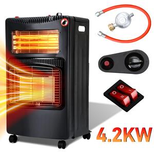 Clanmacy stufa a gas+elettricità stufa a gas stufa a gas radiante 4,2 KW caminetto a gas incl. regolatore + tubo + fascetta stufa a gas bombole di gas butano o propano fino a 15kg nero