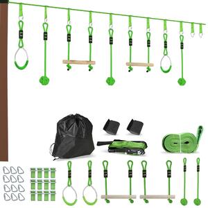 AIYAPLAY Zipline 7 pezzi per Bambini, Percorso ad Ostacoli Ninja carico 50 kg, 1000x5x0.18 cm, Verde | Aosom Italy