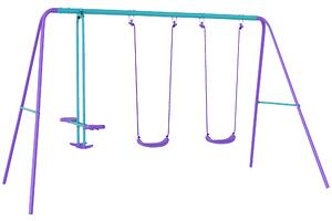 Outsunny Altalena da Giardino con 2 Altalene e Dondolo, Altezza Regolabile in Metallo, 280x140x176 cm, Viola e Blu | Aosom Italy