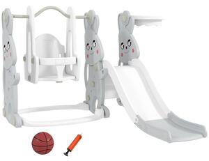 AIYAPLAY 4 in 1 Altalena e Scivolo con Altalena, Parapetto e Canestro per Bambini, 147.5x160x107 cm, Grigio | Aosom Italy