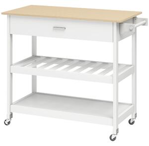 HOMCOM Carrello da Cucina con Cassetto e 2 Ripiani Aperti, Isola Mobile con porta-asciugamani e spazio di stoccaggio, 108,8x51x92,5 cm, Bianco | Aosom Italy