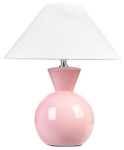Lampada da tavolo in ceramica lino rosa bianco 40 cm base lucida paralume tessuto scrivania moderna Beliani