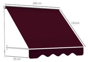 Outsunny Tenda da Sole a Caduta con Rullo Avvolgibile e Angolazione Regolabile 0-120°, 180×70cm, Rosso