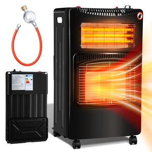 Jopassy gas+elettricità stufa a gas stufa a gas radiante 4,2 KW caminetto a gas incl. regolatore + tubo + fascetta stufa a gas bombole di gas butano o propano fino a 15kg nero