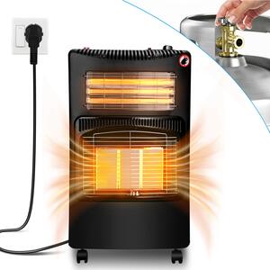 Riscaldatore a gas Jopassy 4200W ibrido incl. set di regolatori di pressione del gas - riscaldatore elettrico stufa a gas a infrarossi, riscaldatore radiante riscaldatore a gas, bombole di gas butano e propano e collegamento elettrico