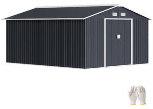 Outsunny Capanno da Giardino con Doppie Porte Scorrevoli e 4 prese d'aria, Casetta Attrezzi in Acciaio, 340x386x200 cm, Grigio | Aosom Italy
