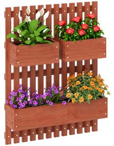 Outsunny Fioriera Verticale a Doghe da esterno con 3 Vasi Rimovibili, in Legno di Abete, 60x16x80 cm, Marrone | Aosom Italy