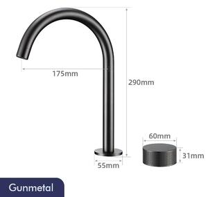 Miscelatore per lavabo - Miscelatore da bagno a 2 fori - Bocchetta girevole a 360° - Miscelatore a due manopole - Rubinetteria in ottone senza piombo, finitura spazzolata - Attacco G1/2 - Set composto da 2 pezzi - Grigio gunmetal