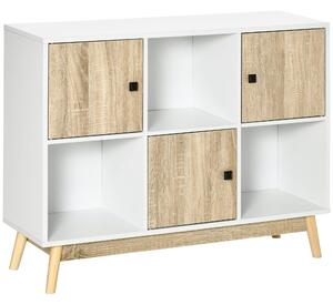 HOMCOM Buffet Mobile da Ripostiglio su Piede con 6 Cubi per soggiorno, sala da pranzo, camera 96L x 30P x 75H cm Bianco e quercia