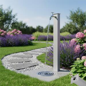 Fontana da Giardino con Rubinetto Forma Rettangolare Dimensioni 11x15xh 82 cm con tubo rubinetto, Colore Alluminio