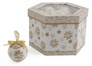 Set 14 Palle di Natale Ø8 cm in Polyfoam con Box Bianco e Oro