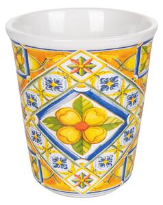 Set 6 Bicchieri Acqua Costiera in Ceramica Villa d'Este Home Tivoli Bianchi con Decori