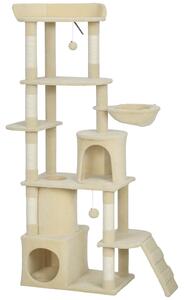 PawHut Albero tiragraffi per gatti alto 170 cm con 7 pali 1 tunnel 3 piattaforme 2 tane 1 amaca, Beige | Aosom Italy