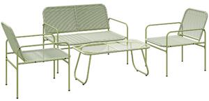 Outsunny Salotto da Esterno in Rattan PE con Divanetto, 2 Poltroncine e Tavolino con Piano in Vetro, Verde | Aosom Italy