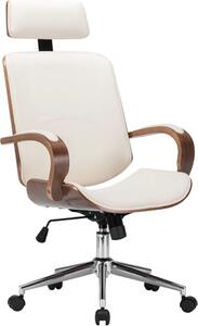 The Living Store Sedia da ufficio girevole con poggiatesta in ecopelle crema bentwood