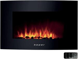 Beper RI.503 Caminetto elettrico da parete, alloggiamento in acciaio con vetro temperato e 2 impostazioni di calore, riscaldamento, 2000W, caminetto