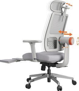 Newtral MagicH-BPro Sedia ergonomica con poggiapiedi - Sedia da scrivania con schienale alto, supporto lombare adattivo e poggiatesta a inseguimento automatico, bracciolo 4D, profondità e altezza del sedile regolabili, grigio
