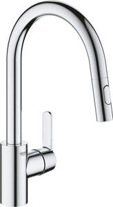Miscelatore per cucina GROHE Miscelatore per lavello Get, soffione estraibile, bocca a U, 2 tipi di getto, Supersteel, 31484001