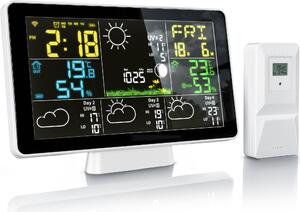 Stazione meteo Brandson, stazione meteo wireless, WIFI / Wlan, con sensore esterno wireless, barometro, umidità, sensore esterno, sveglia, previsioni meteo con app, andamento della temperatura, UV, fasi lunari