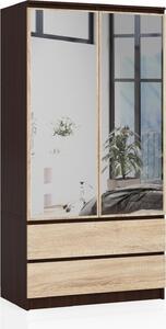 Akord Armadio 2 Ante 2 Cassetti Con 2 Specchi Wengé E Rovere Sonoma 90X51X180 Cm