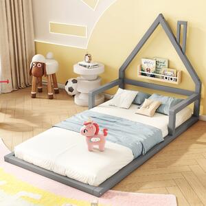 Letto per bambini a forma di casa,senza materasso，90x200 cm,Grigio