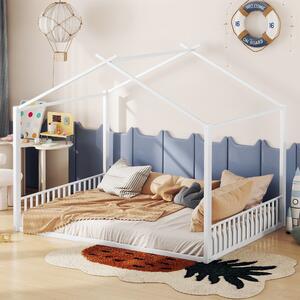 Letto per bambini con struttura in metallo a forma di casa,senza materasso,140×200 cm,Bianco
