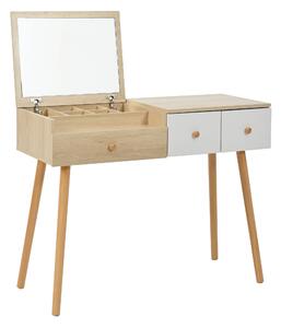 Tavolo da Trucco con Specchio e Cassetti, Grande Capacità, 100x40x78 cm, Naturale+Bianco