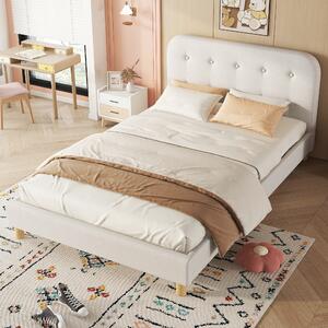 Letto matrimoniale imbottito, tessuto di lino, senza materasso,140×200 cm, Beige