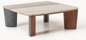 Tavolino da salotto in marmo e legno di acacia Muno, larg. 85 cm
