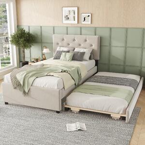 Letto imbottito con letto estraibile, 90×200 cm, senza materasso, Beige