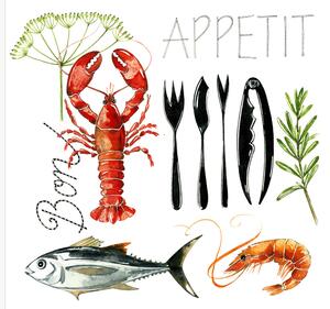 Set di 40 tovaglioli di carta Fish Food