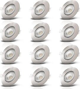 B.K.Licht Faretti LED da incasso ultrapiatti orientabili, LED integrati 5W, foro Ø68mm, luce calda 3000K, 460Lm, set di 12 faretti da soffitto rotondi, plastica color nichel opaco 230V IP23