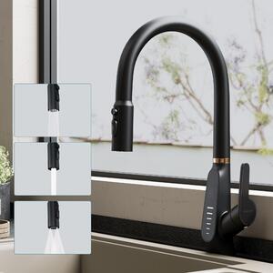 Doporro Miscelatore Cucina Smart con Display LED, Rubinetto Digitale 3-in-1 Estraibile in Ottone Nero Opaco, Energia Idraulica, 3 Modalit di Getto, MS-8085