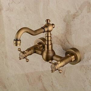 Rubinetto da cucina, montaggio a parete - Ottone anticato - 2 manopole - Bocchetta girevole a 360° - Valvola in Vetroceramica - Altezza 175 mm - Miscelatore