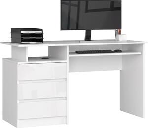 Scrivania CLP 135 cm Bianco Lucido con 3 Cassetti e Ripiano Estraibile