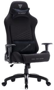 SENSE7 Spellcaster SENSHI XL Sedia da gaming in tessuto nero - Sedia da ufficio ergonomica per persone di corporatura robusta, 160 kg, poltrona direzionale con schiuma a freddo e braccioli 2D