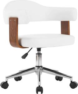 The Living Store Sedia da ufficio girevole in legno curvato bianco e Pelle finta