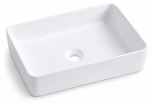 Lavabo Relaxdays, altezza x larghezza x profondità: 11 x 50 x 35 cm, senza foro per rubinetto e senza troppofilo, in Vetroceramica, con effetto lotus, lavabo da appoggio, bianco